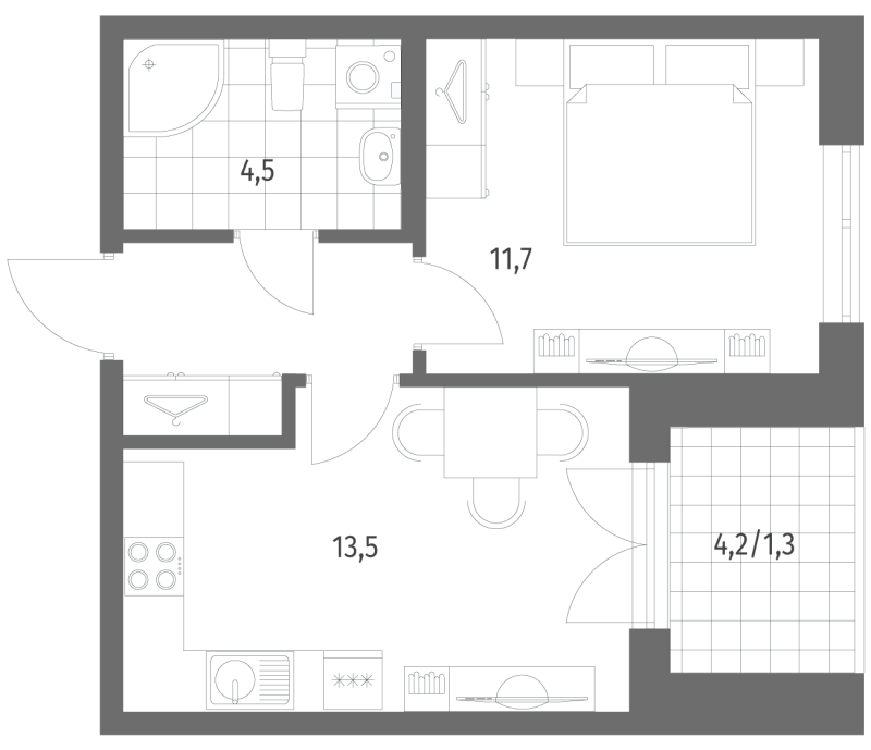 1-комнатная квартира, 35.4 м² в ЖК "Новый Питер" - планировка, фото №1