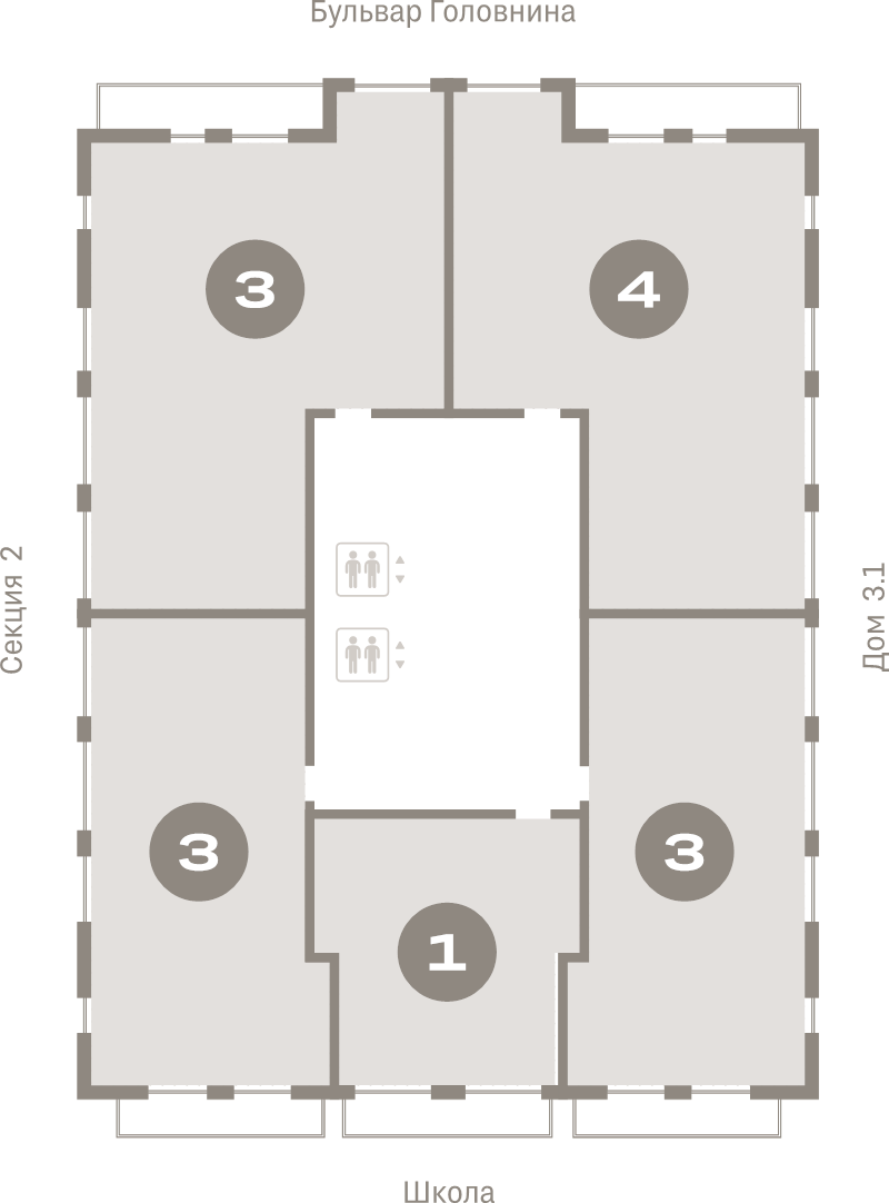 2-комнатная (Евро) квартира, 59.8 м² в ЖК "Северный ветер" - планировка этажа