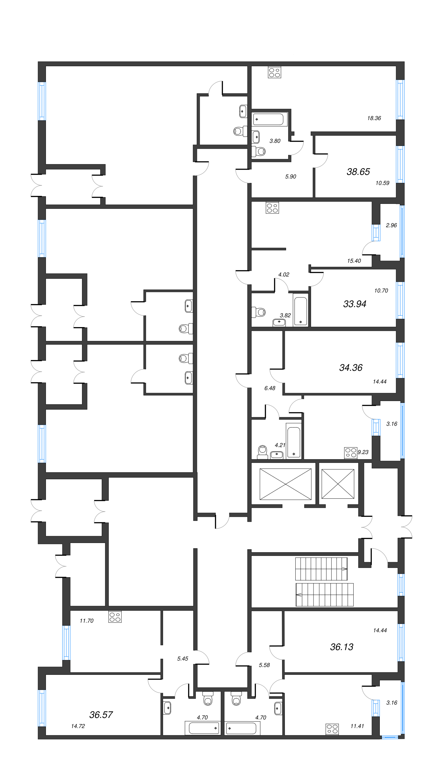 2-комнатная (Евро) квартира, 38.9 м² - планировка этажа