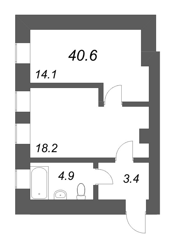 2-комнатная (Евро) квартира, 40.6 м² в ЖК "Дом купца Злобина" - планировка, фото №1