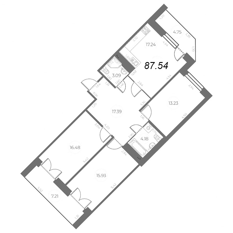 4-комнатная (Евро) квартира, 93.51 м² - планировка, фото №1