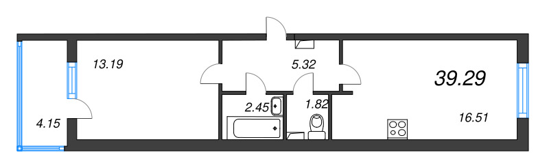 2-комнатная (Евро) квартира, 39.29 м² в ЖК "Любоград" - планировка, фото №1