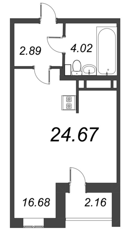 Квартира-студия, 24.67 м² - планировка, фото №1