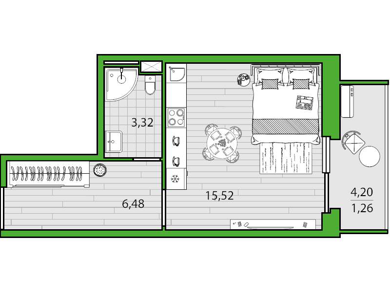 Квартира-студия, 26.4 м² - планировка, фото №1