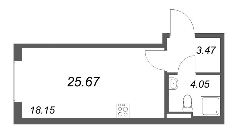 Квартира-студия, 25.67 м² в ЖК "Новая история" - планировка, фото №1