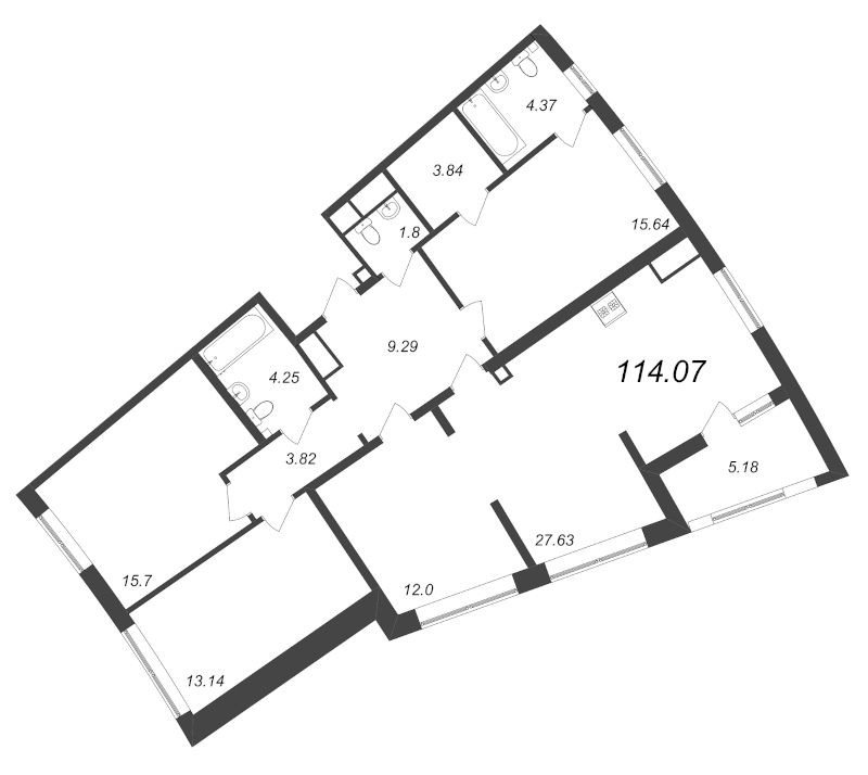 4-комнатная (Евро) квартира, 114.07 м² в ЖК "Морская набережная. SeaView" - планировка, фото №1