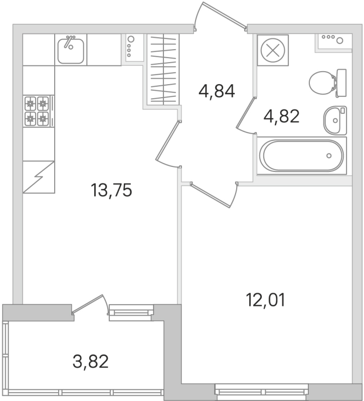 1-комнатная квартира, 35.42 м² в ЖК "Ясно.Янино" - планировка, фото №1