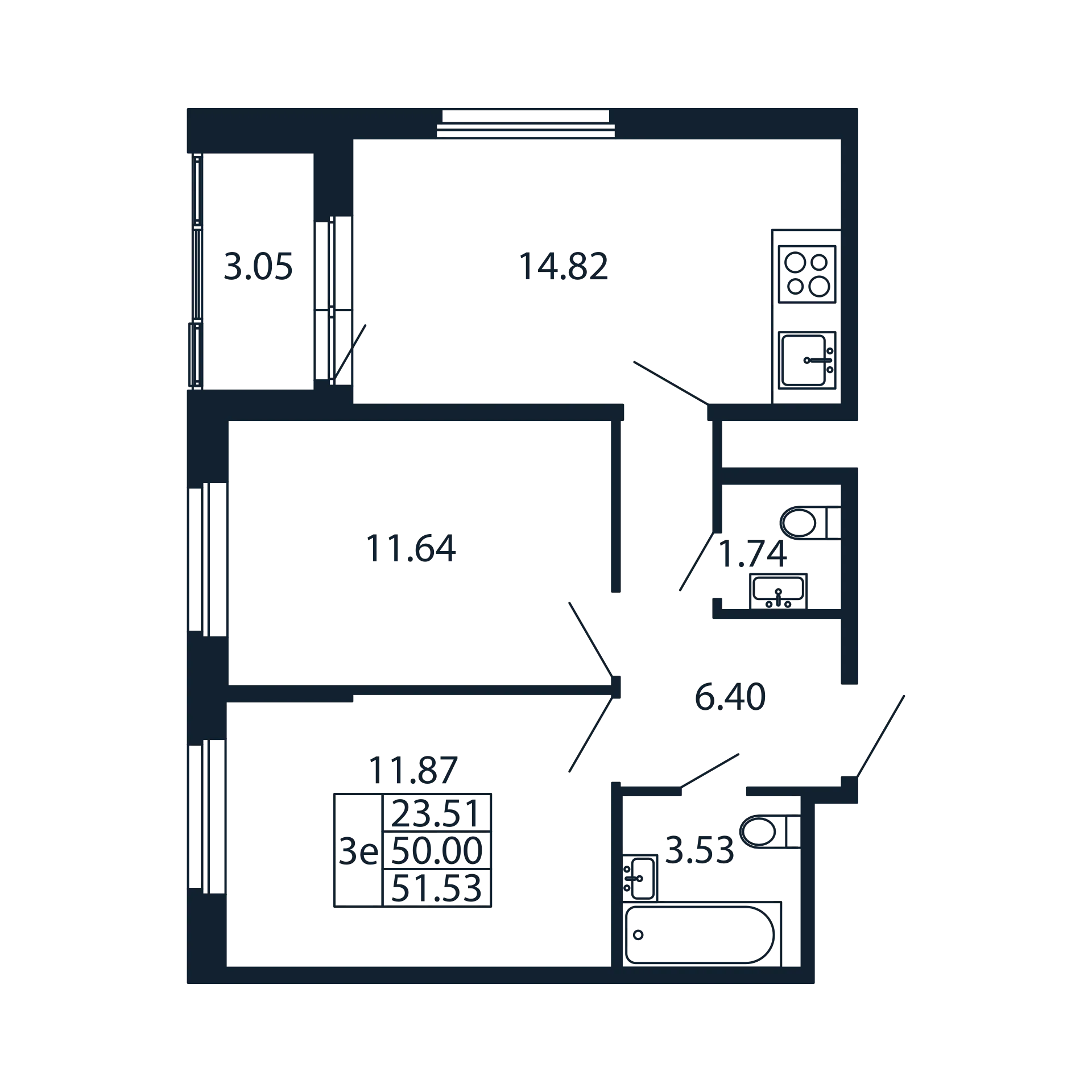 2-комнатная квартира, 50 м² в ЖК "Полис Новоселье" - планировка, фото №1