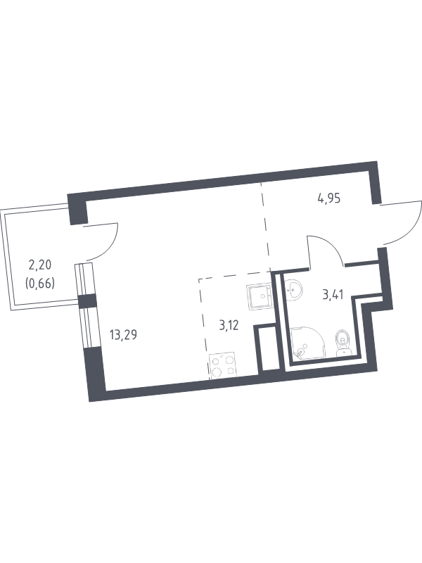 Квартира-студия, 25.43 м² в ЖК "Квартал Лаголово" - планировка, фото №1