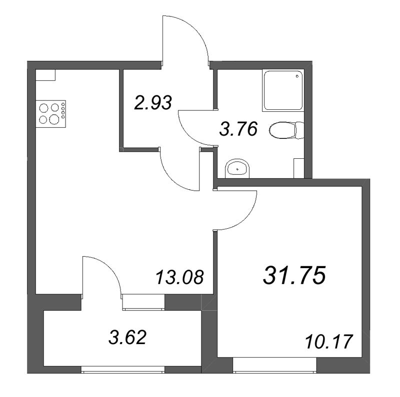 1-комнатная квартира, 31.75 м² в ЖК "Гранат" - планировка, фото №1
