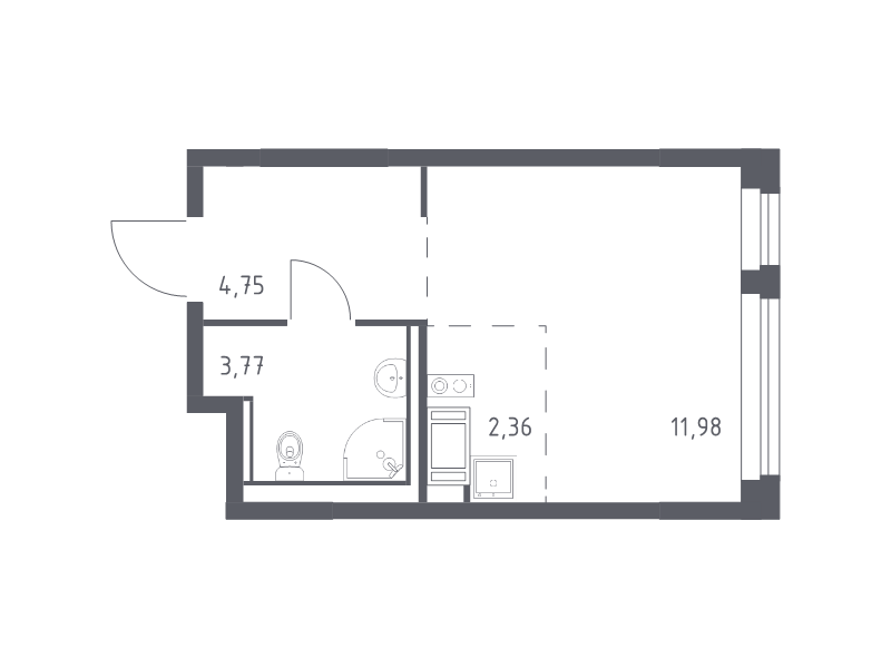 Квартира-студия, 22.86 м² в ЖК "Новое Колпино" - планировка, фото №1