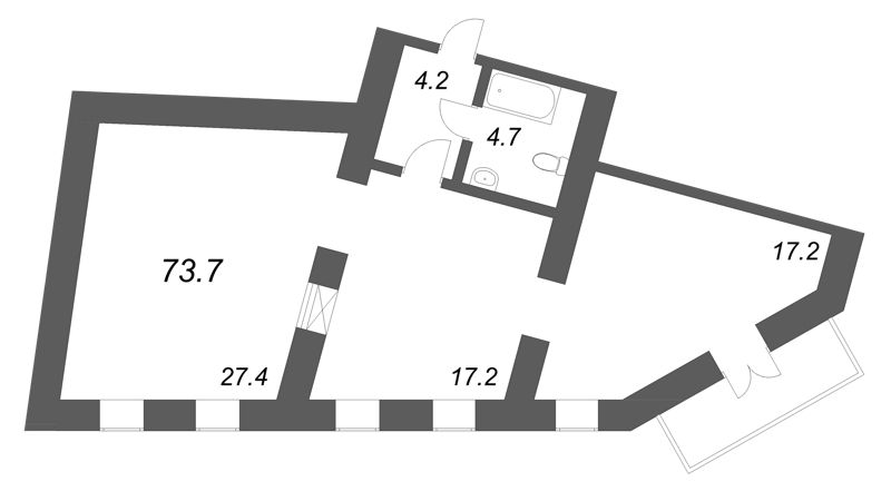 3-комнатная (Евро) квартира, 73.7 м² в ЖК "Дом купца Злобина" - планировка, фото №1
