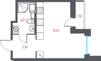 Квартира-студия, 25.05 м² в ЖК "Город-спутник Южный" - планировка, фото №1