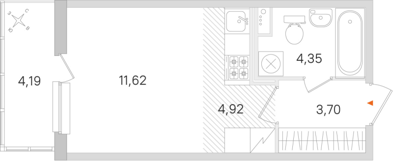 Квартира-студия, 24.59 м² в ЖК "Ясно.Янино" - планировка, фото №1
