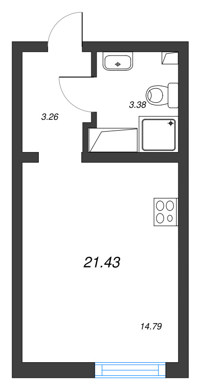 Квартира-студия, 21.43 м² - планировка, фото №1