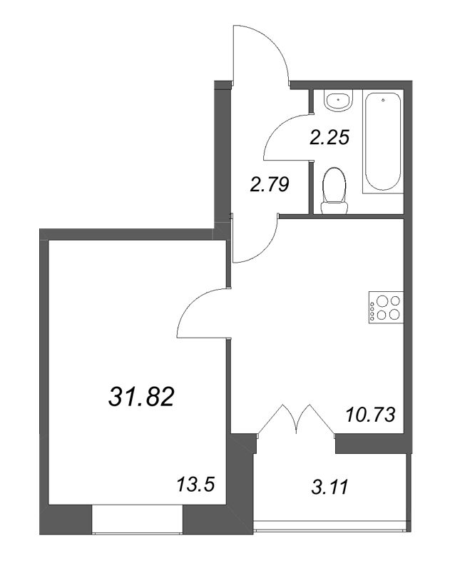 1-комнатная квартира, 31.82 м² в ЖК "Рождественский квартал" - планировка, фото №1