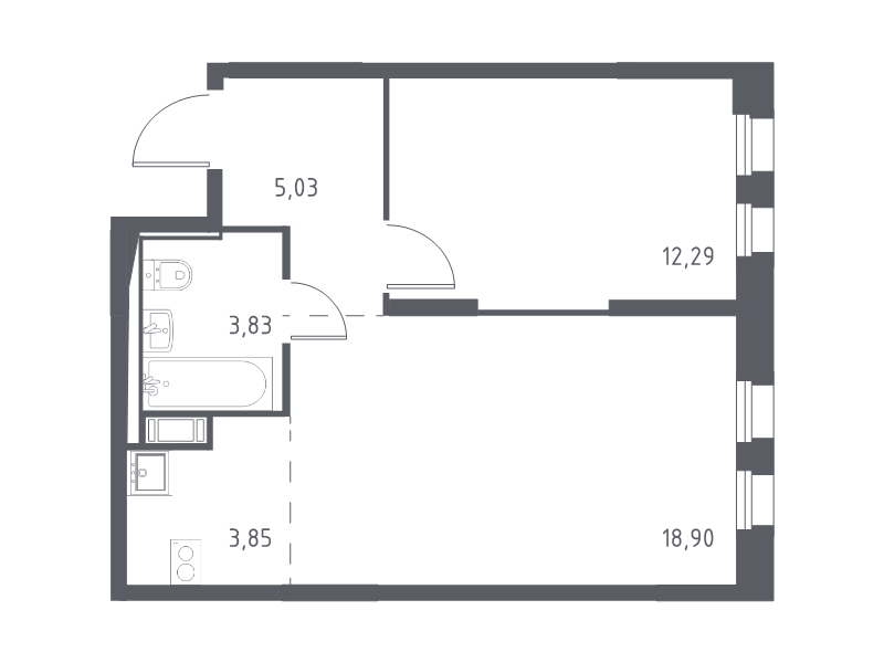 2-комнатная (Евро) квартира, 43.9 м² в ЖК "Новые Лаврики" - планировка, фото №1