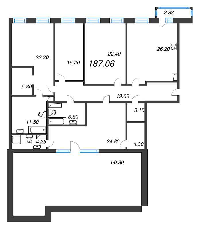 5-комнатная (Евро) квартира, 187 м² - планировка, фото №1