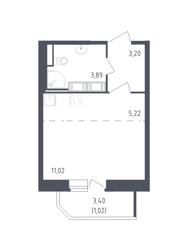 Квартира-студия, 24.35 м² в ЖК "Живи! В Рыбацком" - планировка, фото №1
