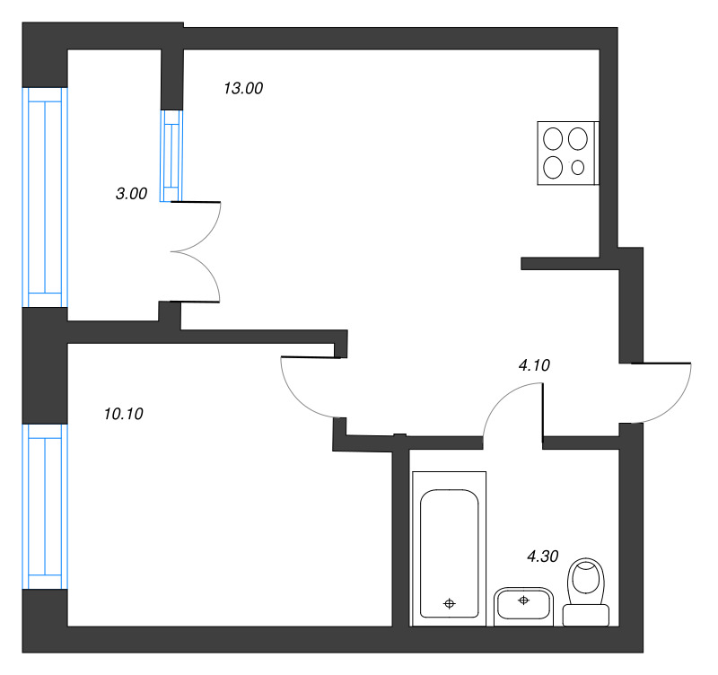 1-комнатная квартира, 32.99 м² в ЖК "Новый Питер" - планировка, фото №1