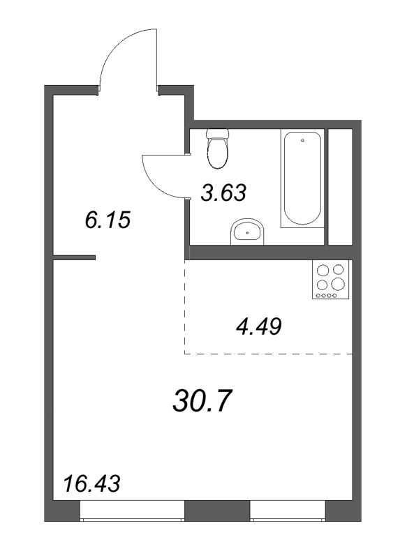 Квартира-студия, 30.7 м² - планировка, фото №1