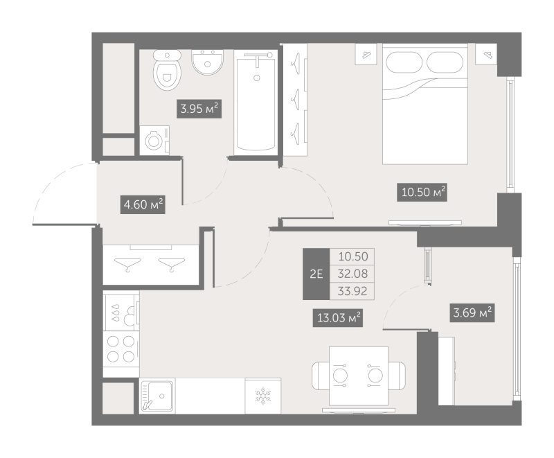 1-комнатная квартира, 33.5 м² в ЖК "UP-квартал Новый Московский" - планировка, фото №1