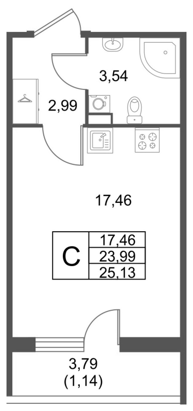 Квартира-студия, 25.13 м² в ЖК "Лето" - планировка, фото №1