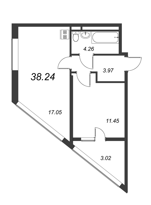 1-комнатная квартира, 39 м² в ЖК "New Time" - планировка, фото №1