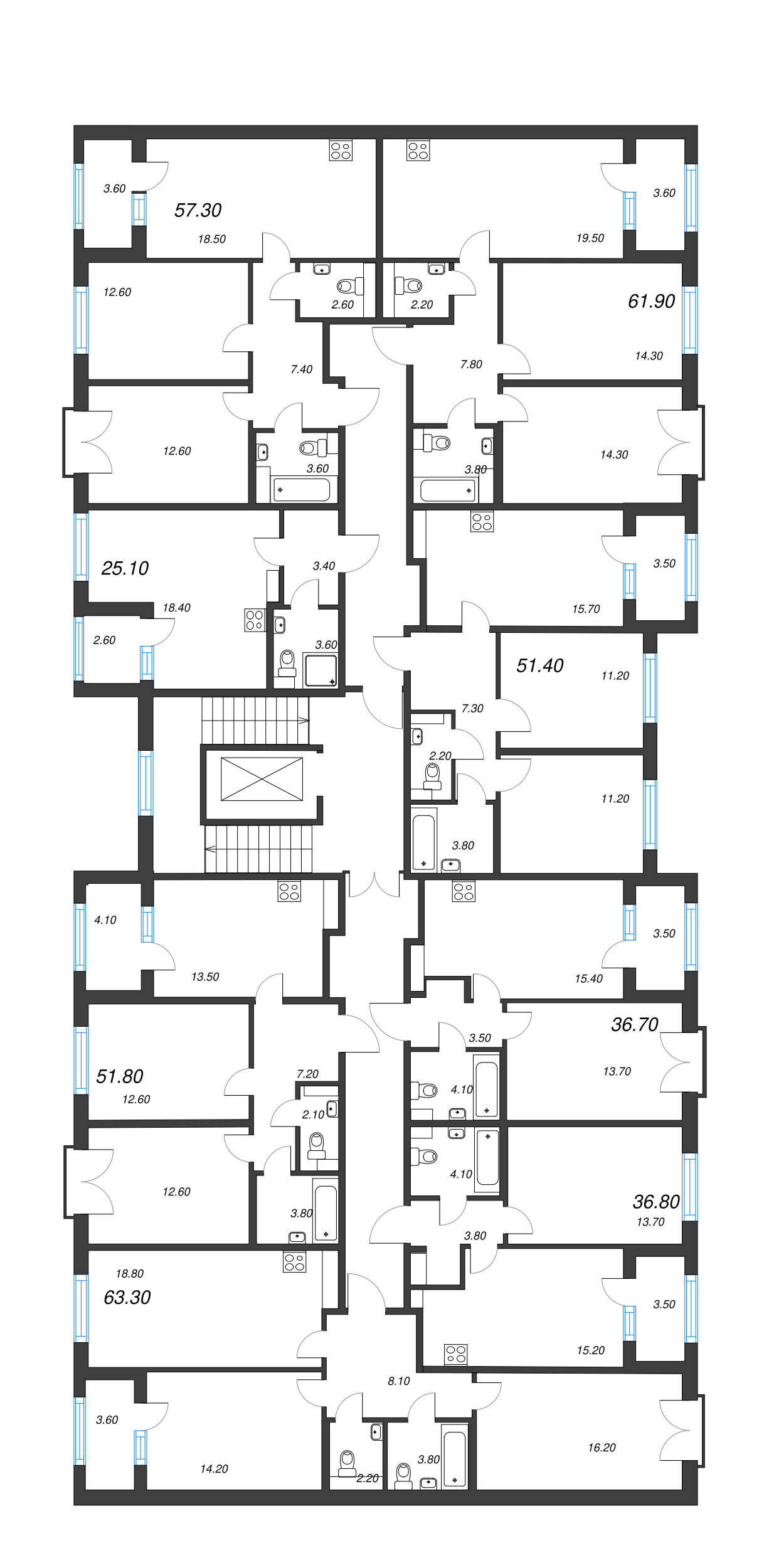 2-комнатная (Евро) квартира, 36.8 м² - планировка этажа