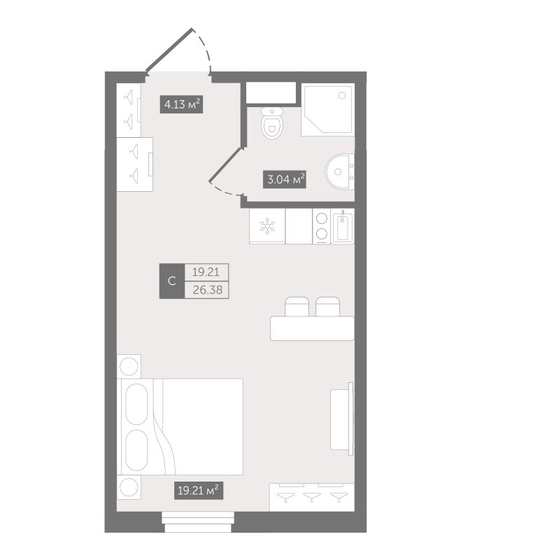 Квартира-студия, 26.38 м² в ЖК "Zoom Черная речка" - планировка, фото №1