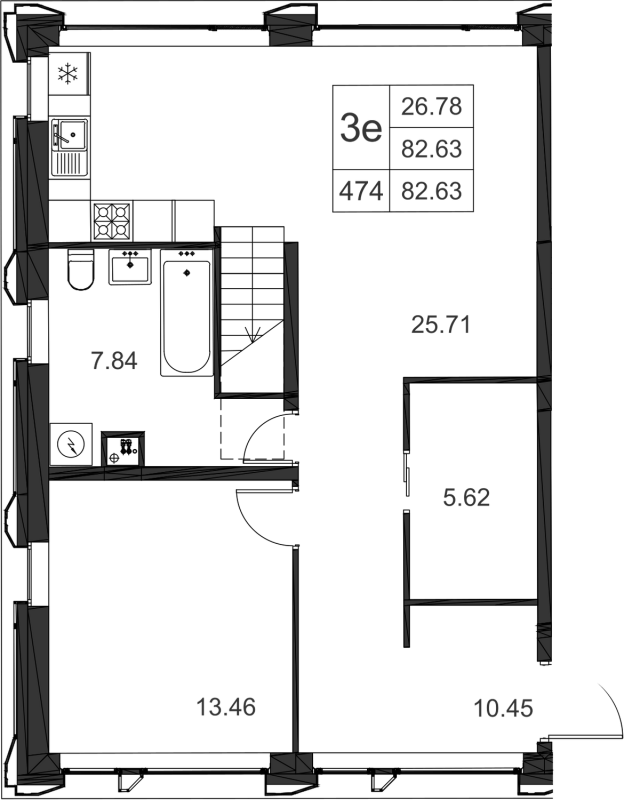 3-комнатная (Евро) квартира, 87.4 м² в ЖК "Golden City" - планировка, фото №1