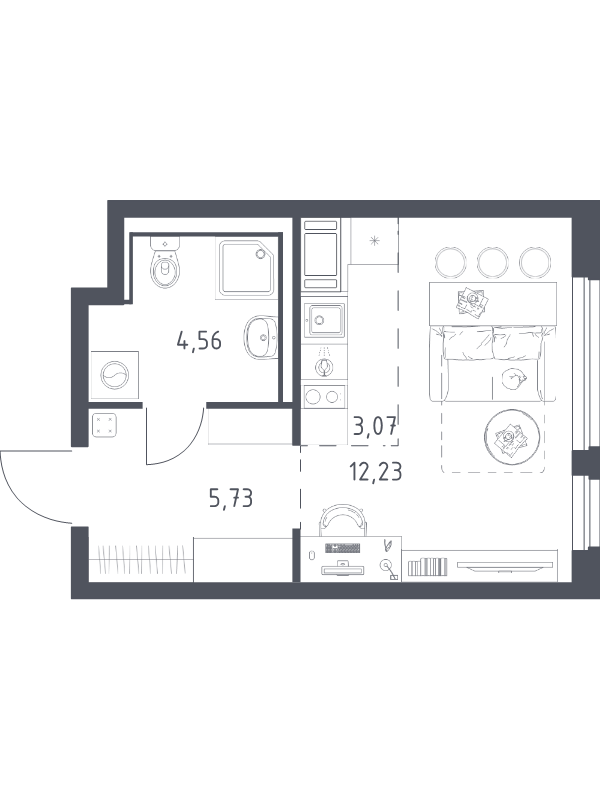 Квартира-студия, 25.59 м² в ЖК "Новое Колпино" - планировка, фото №1