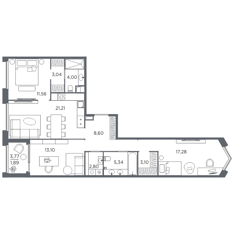 4-комнатная (Евро) квартира, 91.92 м² в ЖК "Акватория" - планировка, фото №1