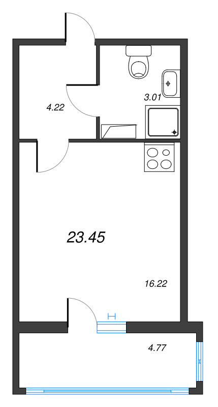 Квартира-студия, 23.45 м² в ЖК "Полис ЛАВрики" - планировка, фото №1