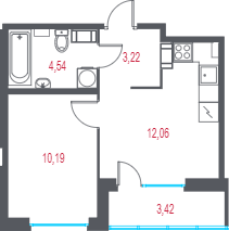 1-комнатная квартира, 31.72 м² в ЖК "Город-спутник Южный" - планировка, фото №1