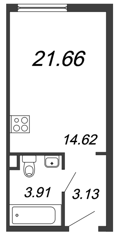 Квартира-студия, 21.66 м² - планировка, фото №1