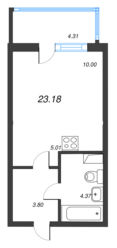 Квартира-студия, 23.18 м² в ЖК "Ясно.Янино" - планировка, фото №1