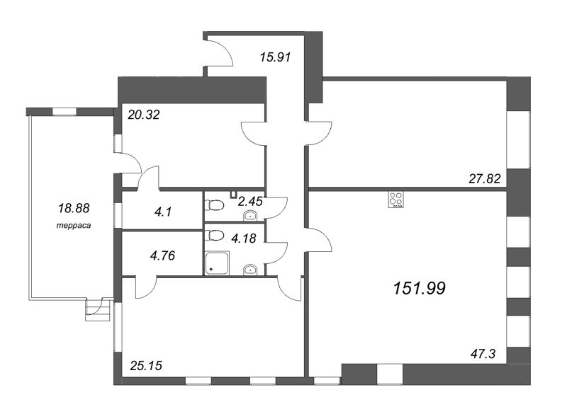 3-комнатная квартира, 156.33 м² - планировка, фото №1