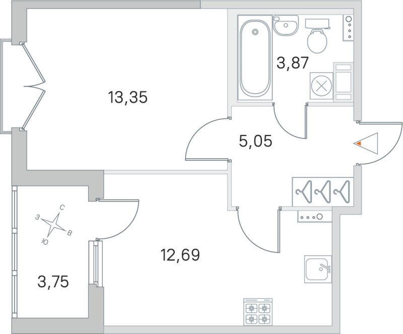 1-комнатная квартира, 34.96 м² в ЖК "Любоград" - планировка, фото №1