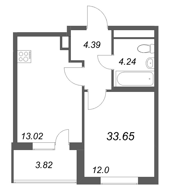 1-комнатная квартира, 33.65 м² в ЖК "ЮгТаун" - планировка, фото №1