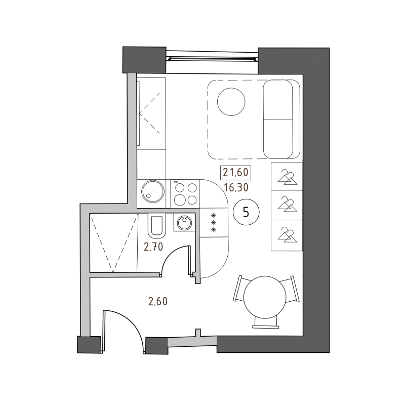 Квартира-студия, 21.6 м² в ЖК "Швецова 4" - планировка, фото №1