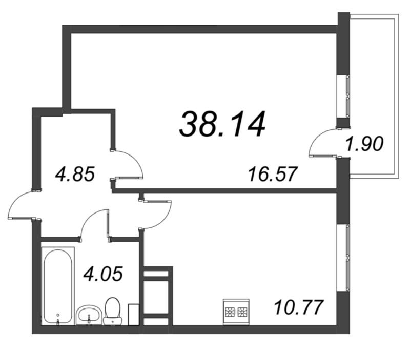 1-комнатная квартира, 38.53 м² в ЖК "Ювента" - планировка, фото №1