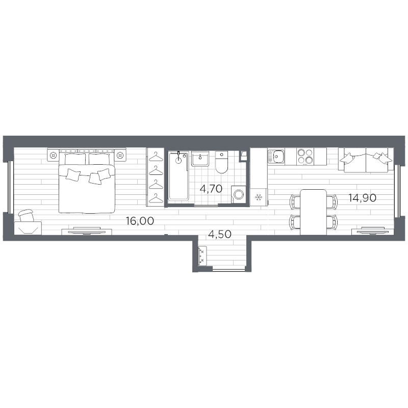 1-комнатная квартира, 40.1 м² в ЖК "Плюс Пулковский" - планировка, фото №1
