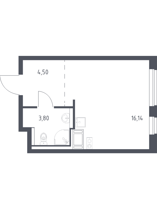 Квартира-студия, 24.44 м² в ЖК "Квартал Торики" - планировка, фото №1