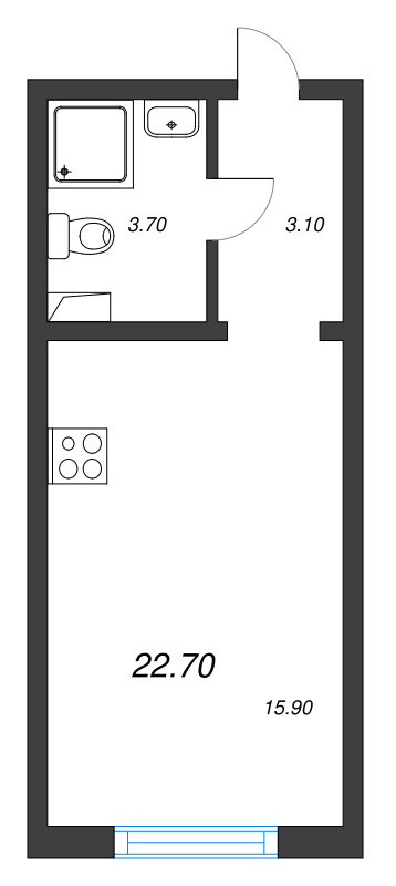 Квартира-студия, 22.7 м² в ЖК "Ручьи" - планировка, фото №1