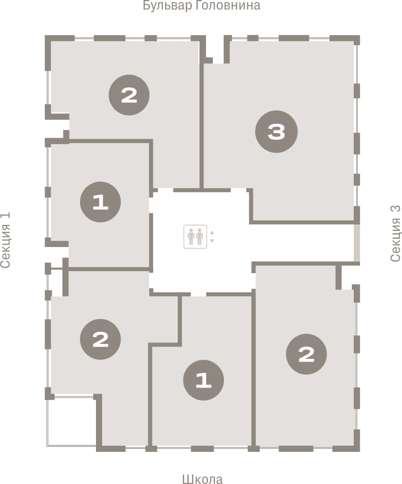 2-комнатная (Евро) квартира, 52.3 м² в ЖК "Северный ветер" - планировка этажа
