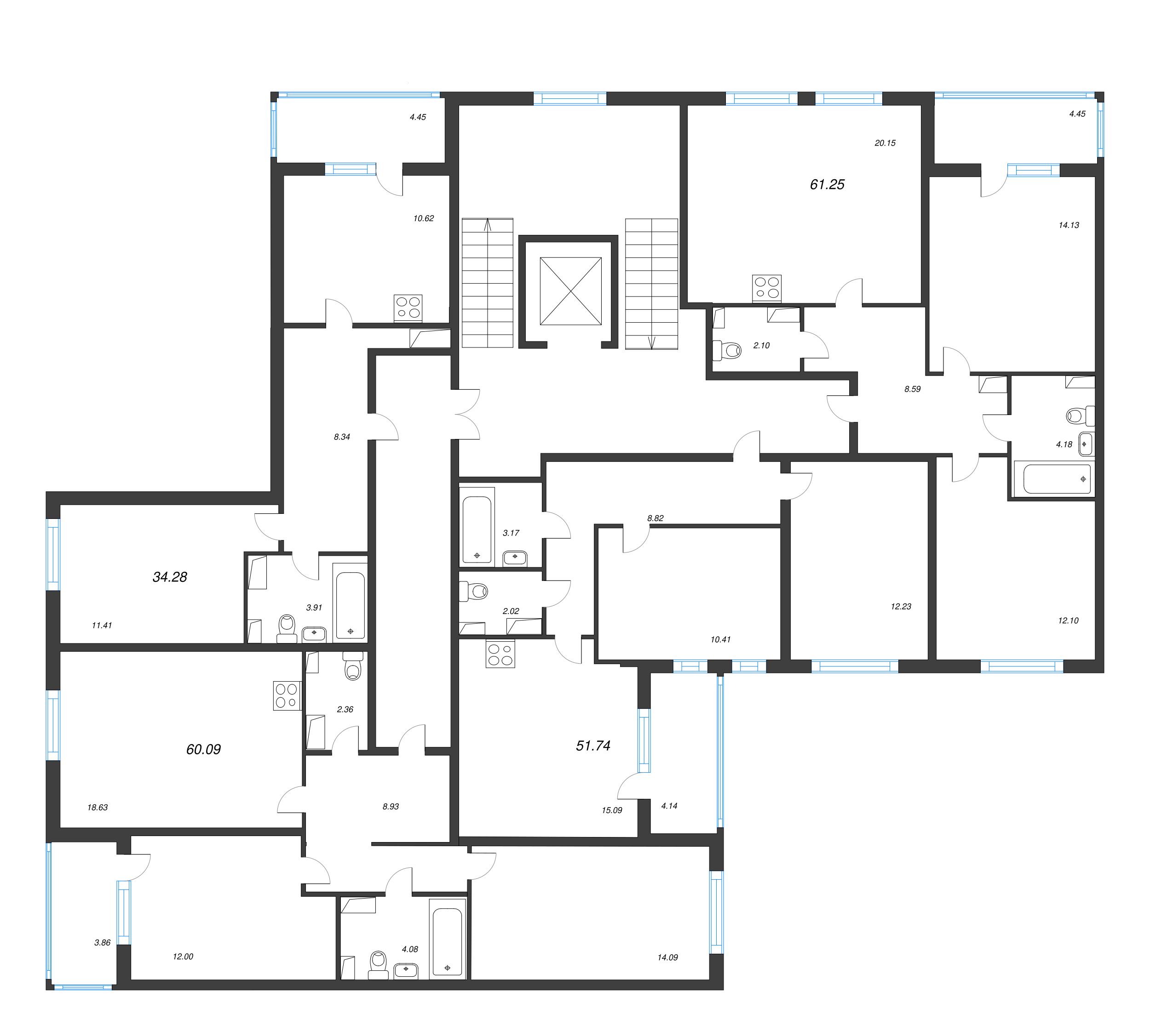 1-комнатная квартира, 34.28 м² - планировка этажа