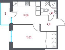 1-комнатная квартира, 34.71 м² в ЖК "Город-спутник Южный" - планировка, фото №1