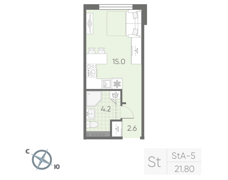 Квартира-студия, 21.8 м² в ЖК "Пулково Lake" - планировка, фото №1
