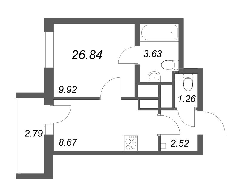 1-комнатная квартира, 26.84 м² в ЖК "Южный форт" - планировка, фото №1